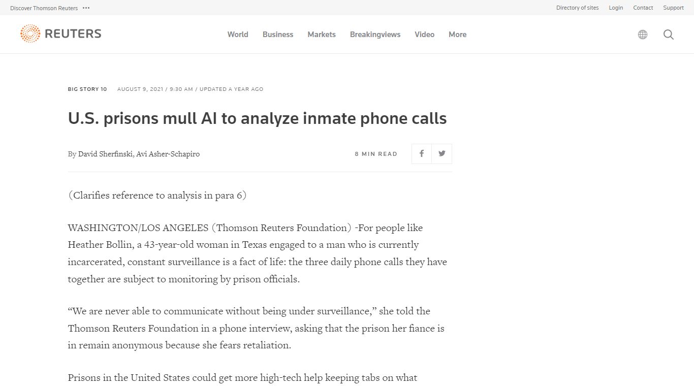 U.S. prisons mull AI to analyze inmate phone calls | Reuters