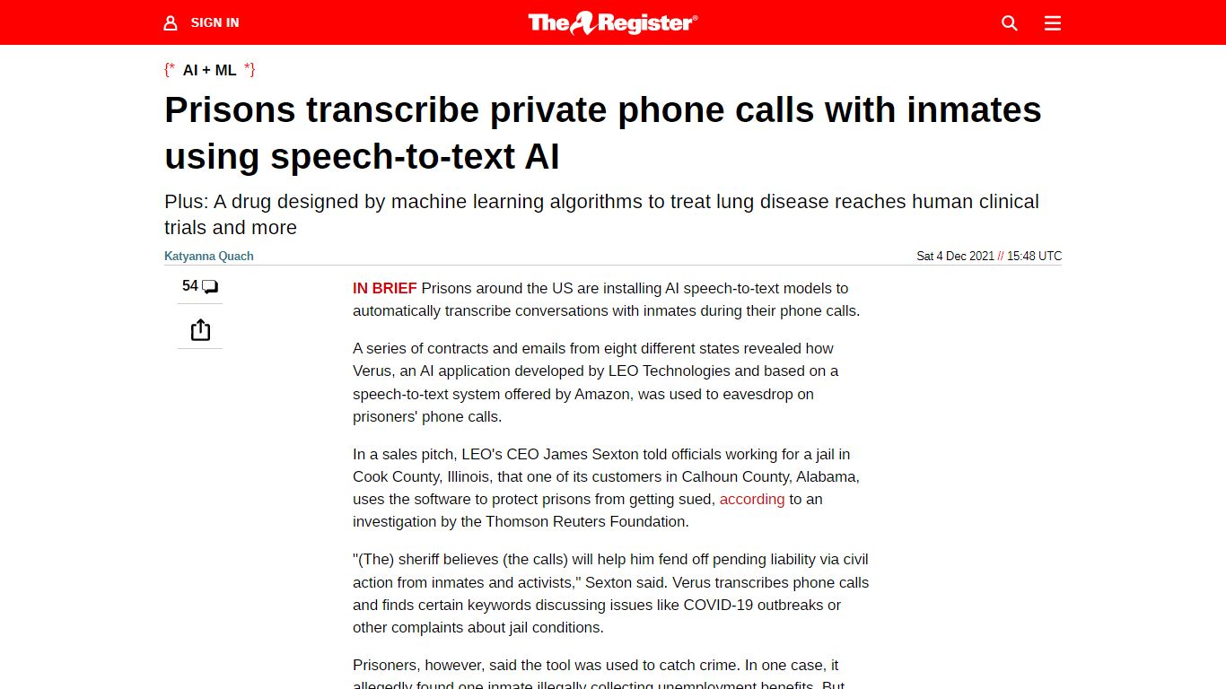 Prisons snoop on inmates' phone calls with speech-to-text AI
